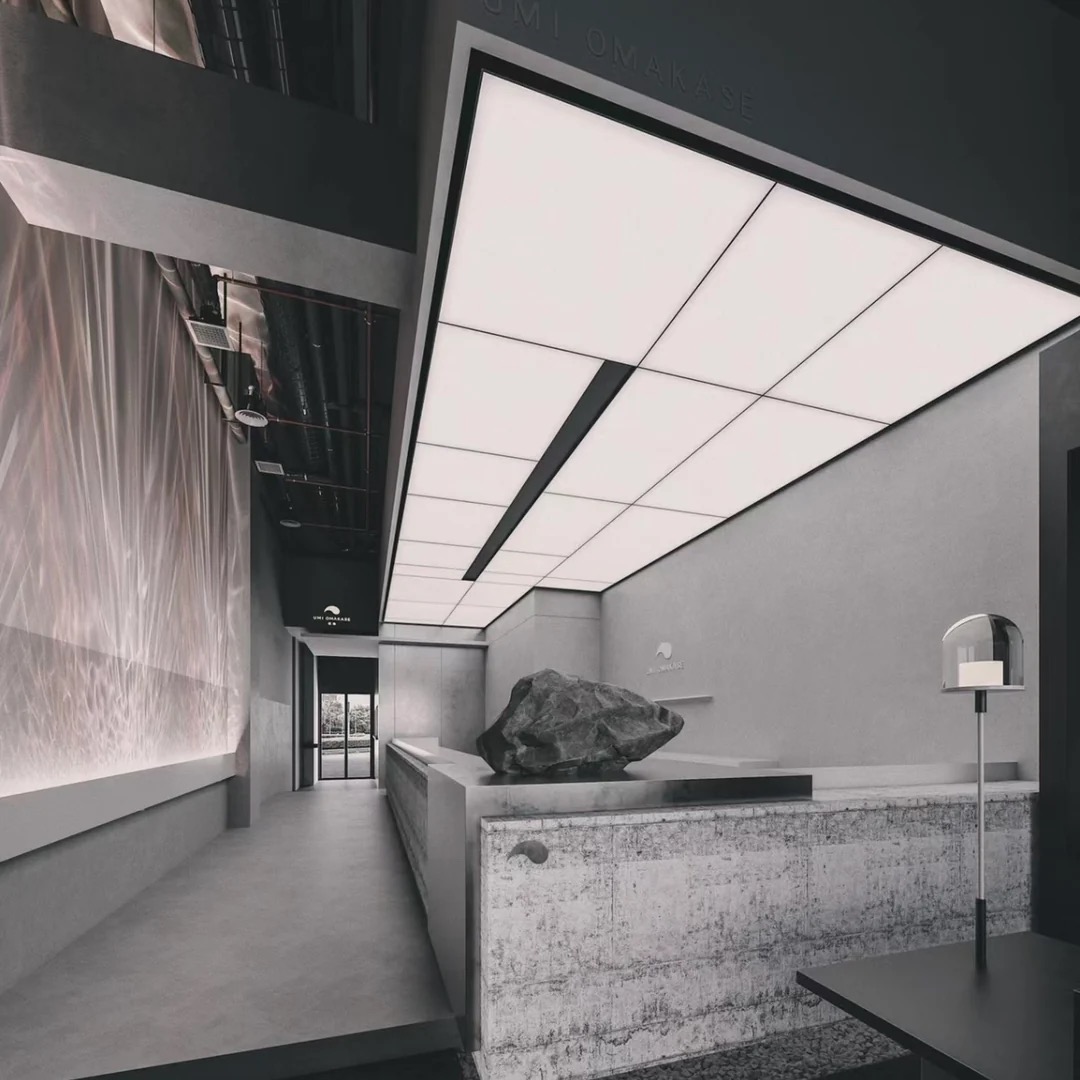 Sculpted stretch ceiling in Umi Omakase restaurant
