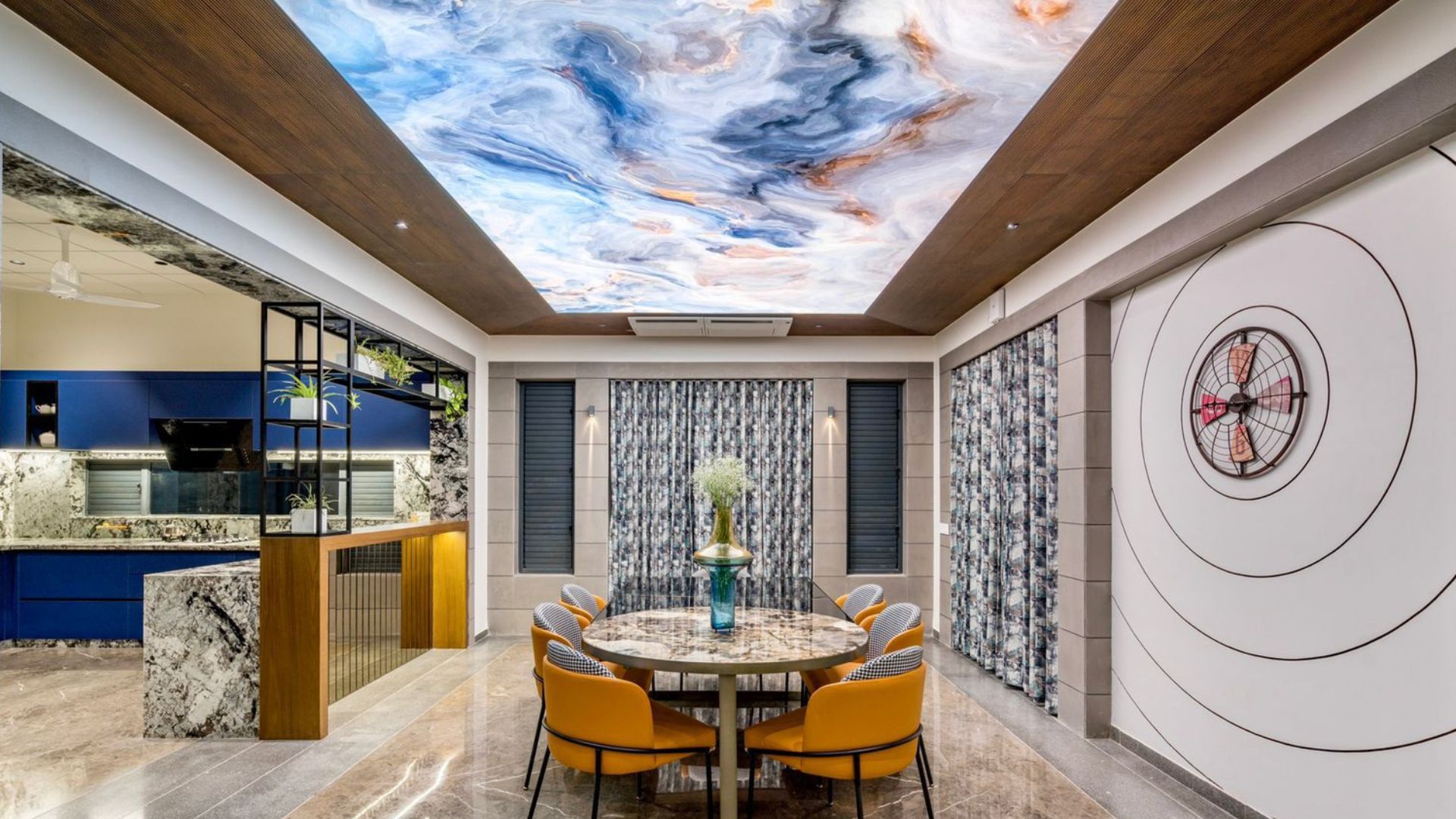 Substantially printed marble pattern stretch ceiling